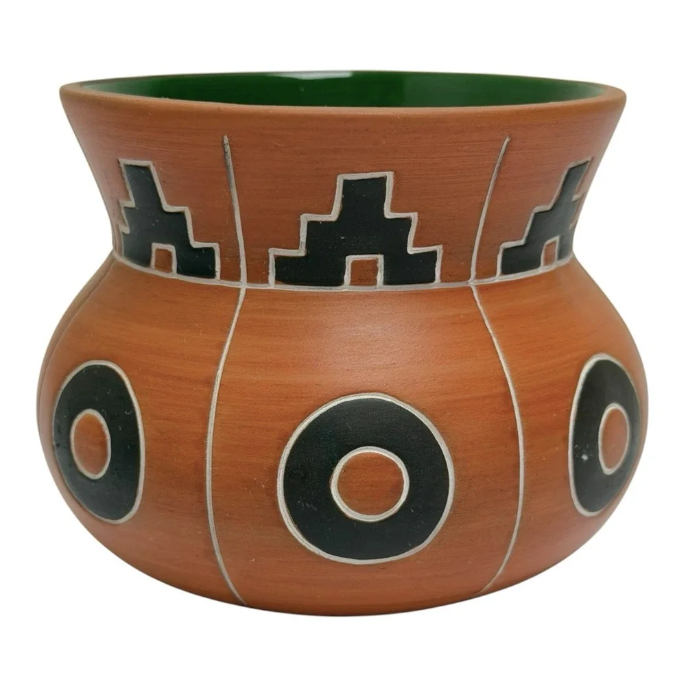 Vintage 1998 Handmade Aztec Acapulco‎ Mexico Pottery Vase Signed and Dated